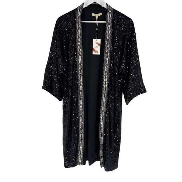 Chelsea & Violet Size Medium Sequin Long Open Front Cardigan Duster Kimono NWT - Picture 6 of 6